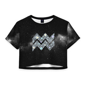 Женская футболка 3D укороченная с принтом Водолей в Белгороде, 100% полиэстер | круглая горловина, длина футболки до линии талии, рукава с отворотами | Тематика изображения на принте: водолей | звезды | знаки зодиака | космос | созвездие