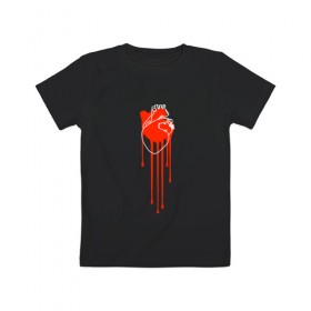 Детская футболка хлопок с принтом Живое сердце в Белгороде, 100% хлопок | круглый вырез горловины, полуприлегающий силуэт, длина до линии бедер | Тематика изображения на принте: кали | кровь | поток | сердце | стекает | струя