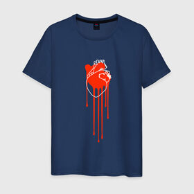 Мужская футболка хлопок с принтом Живое сердце в Белгороде, 100% хлопок | прямой крой, круглый вырез горловины, длина до линии бедер, слегка спущенное плечо. | кали | кровь | поток | сердце | стекает | струя