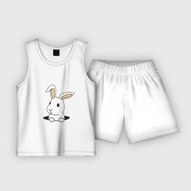Детская пижама с шортами хлопок с принтом Заячья норка в Белгороде,  |  | Тематика изображения на принте: белый | голова | животное | зайка | заяц | лапки | лапы | милый | нора | норка | пушистый | уши