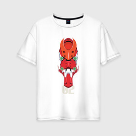 Женская футболка хлопок Oversize с принтом EVA 02 в Белгороде, 100% хлопок | свободный крой, круглый ворот, спущенный рукав, длина до линии бедер
 | eva | evangelion | евангелион