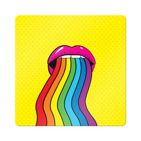 Магнит виниловый Квадрат с принтом Pop art в Белгороде, полимерный материал с магнитным слоем | размер 9*9 см, закругленные углы | fun | lip color | mouth | pop art | rainbow | reggae | spectrum | style | summer | teeth | yellow | веселье | губы | желтый | зубы | лето | поп арт | радуга | рот | спектр | стиль | цвет