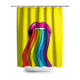 Штора 3D для ванной с принтом Pop art в Белгороде, 100% полиэстер | плотность материала — 100 г/м2. Стандартный размер — 146 см х 180 см. По верхнему краю — пластиковые люверсы для креплений. В комплекте 10 пластиковых колец | fun | lip color | mouth | pop art | rainbow | reggae | spectrum | style | summer | teeth | yellow | веселье | губы | желтый | зубы | лето | поп арт | радуга | рот | спектр | стиль | цвет