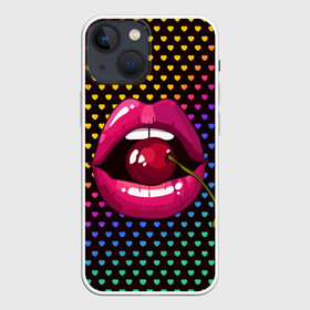 Чехол для iPhone 13 mini с принтом Pop art в Белгороде,  |  | cherry | colorful | fashion | funny | gesture | lips | lipstick | makeup | mouth | pop art | rainbow | style | веселый | вишенка | вишня | губы | жест | зубы | клубный | любовь | макияж | мода | помада | поп арт | прикольный | радуга | рот | стиль | страс