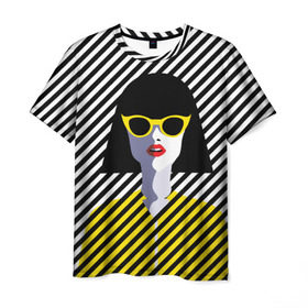 Мужская футболка 3D с принтом Pop art girl в Белгороде, 100% полиэфир | прямой крой, круглый вырез горловины, длина до линии бедер | abstraction | bright | color | fashion | hair | lines | lips | pop art | rack | red | style | yellow | абстракция | губы | желтый | каре | красный | линии | мода | очки | поп арт | прическа | стиль | цвет | яркий