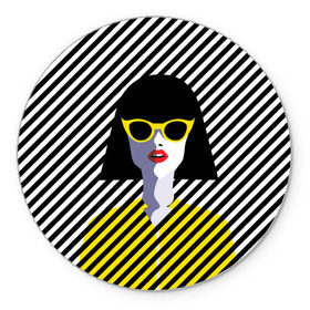 Коврик круглый с принтом Pop art girl в Белгороде, резина и полиэстер | круглая форма, изображение наносится на всю лицевую часть | Тематика изображения на принте: abstraction | bright | color | fashion | hair | lines | lips | pop art | rack | red | style | yellow | абстракция | губы | желтый | каре | красный | линии | мода | очки | поп арт | прическа | стиль | цвет | яркий