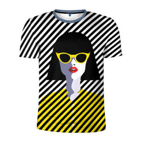 Мужская футболка 3D спортивная с принтом Pop art girl в Белгороде, 100% полиэстер с улучшенными характеристиками | приталенный силуэт, круглая горловина, широкие плечи, сужается к линии бедра | Тематика изображения на принте: abstraction | bright | color | fashion | hair | lines | lips | pop art | rack | red | style | yellow | абстракция | губы | желтый | каре | красный | линии | мода | очки | поп арт | прическа | стиль | цвет | яркий