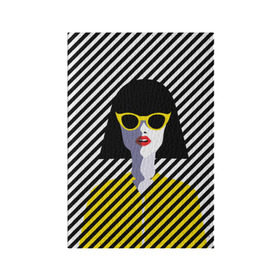 Обложка для паспорта матовая кожа с принтом Pop art girl в Белгороде, натуральная матовая кожа | размер 19,3 х 13,7 см; прозрачные пластиковые крепления | abstraction | bright | color | fashion | hair | lines | lips | pop art | rack | red | style | yellow | абстракция | губы | желтый | каре | красный | линии | мода | очки | поп арт | прическа | стиль | цвет | яркий