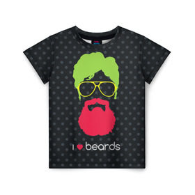 Детская футболка 3D с принтом I like beards в Белгороде, 100% гипоаллергенный полиэфир | прямой крой, круглый вырез горловины, длина до линии бедер, чуть спущенное плечо, ткань немного тянется | acid | background | beard | bright | club | color | face | fashion | head | hipster | male | mustache | p | pop art | style | борода | голова | горох | кислотный | клубный | лицо | мода | мужчина | очки | поп арт | стиль | усы | фон | хипстер | 