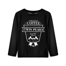 Детский лонгслив 3D с принтом Twin Peaks Coffee в Белгороде, 100% полиэстер | длинные рукава, круглый вырез горловины, полуприлегающий силуэт
 | twin peaks | арт | купер | сериал | твин пикс | фильмы | черно белые