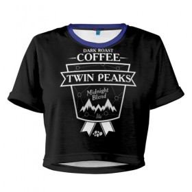 Женская футболка 3D укороченная с принтом Twin Peaks Coffee в Белгороде, 100% полиэстер | круглая горловина, длина футболки до линии талии, рукава с отворотами | twin peaks | арт | купер | сериал | твин пикс | фильмы | черно белые
