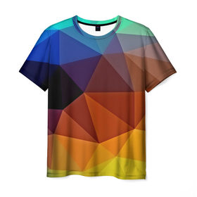 Мужская футболка 3D с принтом Цветные стёкла в Белгороде, 100% полиэфир | прямой крой, круглый вырез горловины, длина до линии бедер | Тематика изображения на принте: abstraction | абстракция | геометрия | грани | линии | полигоны | розовый | сочетания | текстура | треугольники