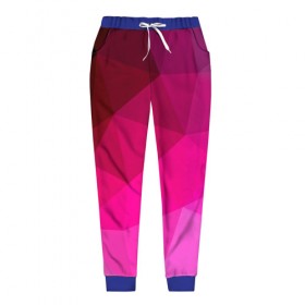 Женские брюки 3D с принтом Pink Polygon в Белгороде, полиэстер 100% | прямой крой, два кармана без застежек по бокам, с мягкой трикотажной резинкой на поясе и по низу штанин. В поясе для дополнительного комфорта — широкие завязки | 