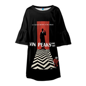 Детское платье 3D с принтом Twin Peaks в Белгороде, 100% полиэстер | прямой силуэт, чуть расширенный к низу. Круглая горловина, на рукавах — воланы | Тематика изображения на принте: twin peaks | агент дейл  купер | арт | сериал | твин пикс | фильмы