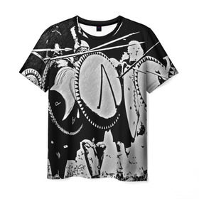 Мужская футболка 3D с принтом this is Sparta в Белгороде, 100% полиэфир | прямой крой, круглый вырез горловины, длина до линии бедер | sparta | античность | войны | каска | копья | спарта | шлем | щиты