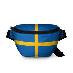 Поясная сумка 3D с принтом Флаг Швеции в Белгороде, 100% полиэстер | плотная ткань, ремень с регулируемой длиной, внутри несколько карманов для мелочей, основное отделение и карман с обратной стороны сумки застегиваются на молнию | flag | sverige | sweden | флаг | швеция