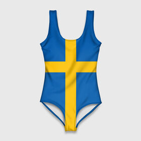Купальник-боди 3D с принтом Флаг Швеции в Белгороде, 82% полиэстер, 18% эластан | Круглая горловина, круглый вырез на спине | flag | sverige | sweden | флаг | швеция