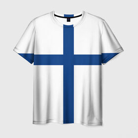 Мужская футболка 3D с принтом Флаг Финляндии в Белгороде, 100% полиэфир | прямой крой, круглый вырез горловины, длина до линии бедер | Тематика изображения на принте: finland | flag | suomi | финляндия | флаг