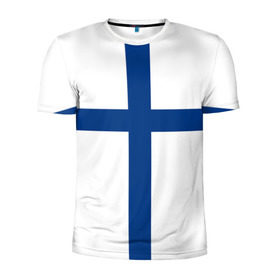 Мужская футболка 3D спортивная с принтом Флаг Финляндии в Белгороде, 100% полиэстер с улучшенными характеристиками | приталенный силуэт, круглая горловина, широкие плечи, сужается к линии бедра | Тематика изображения на принте: finland | flag | suomi | финляндия | флаг