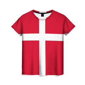 Женская футболка 3D с принтом Флаг Дании в Белгороде, 100% полиэфир ( синтетическое хлопкоподобное полотно) | прямой крой, круглый вырез горловины, длина до линии бедер | danmark | denmark | flag | дания | флаг