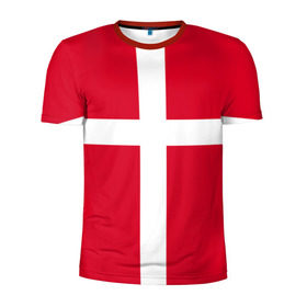 Мужская футболка 3D спортивная с принтом Флаг Дании в Белгороде, 100% полиэстер с улучшенными характеристиками | приталенный силуэт, круглая горловина, широкие плечи, сужается к линии бедра | danmark | denmark | flag | дания | флаг