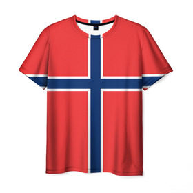 Мужская футболка 3D с принтом Флаг Норвегии в Белгороде, 100% полиэфир | прямой крой, круглый вырез горловины, длина до линии бедер | flag | norge | norway | норвегия | флаг