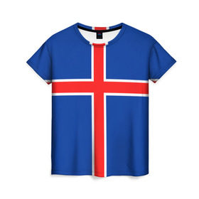 Женская футболка 3D с принтом Флаг Исландии в Белгороде, 100% полиэфир ( синтетическое хлопкоподобное полотно) | прямой крой, круглый вырез горловины, длина до линии бедер | flag | iceland | island | исландия | флаг