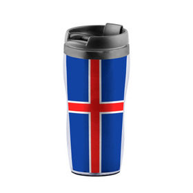 Термокружка-непроливайка с принтом Флаг Исландии в Белгороде, внутренняя часть — пищевой пластик, наружная часть — прозрачный пластик, между ними — полиграфическая вставка с рисунком | объем — 350 мл, герметичная крышка | flag | iceland | island | исландия | флаг