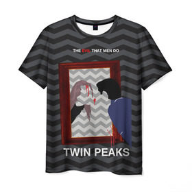 Мужская футболка 3D с принтом TWIN PEAKS в Белгороде, 100% полиэфир | прямой крой, круглый вырез горловины, длина до линии бедер | twin peaks | агент купер | арт | сериал | твин пикс | фильмы