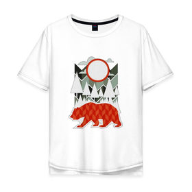 Мужская футболка хлопок Oversize с принтом Осторожно, медведь в Белгороде, 100% хлопок | свободный крой, круглый ворот, “спинка” длиннее передней части | Тематика изображения на принте: геометрические | геометрия | деревья | дорожный | животное | зверь | знак | медведь | мишка | облака | рисунок | треугольники | фигуры