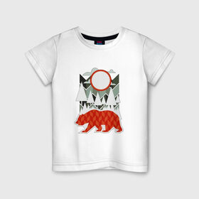 Детская футболка хлопок с принтом Осторожно, медведь в Белгороде, 100% хлопок | круглый вырез горловины, полуприлегающий силуэт, длина до линии бедер | геометрические | геометрия | деревья | дорожный | животное | зверь | знак | медведь | мишка | облака | рисунок | треугольники | фигуры