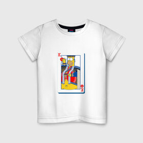 Детская футболка хлопок с принтом Гомер Король в Белгороде, 100% хлопок | круглый вырез горловины, полуприлегающий силуэт, длина до линии бедер | homer | king | poker | simpsons | барт | гомер | карты | король | мульт | мультфильм | покер | симпсоны