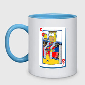 Кружка двухцветная с принтом Гомер Король в Белгороде, керамика | объем — 330 мл, диаметр — 80 мм. Цветная ручка и кайма сверху, в некоторых цветах — вся внутренняя часть | homer | king | poker | simpsons | барт | гомер | карты | король | мульт | мультфильм | покер | симпсоны