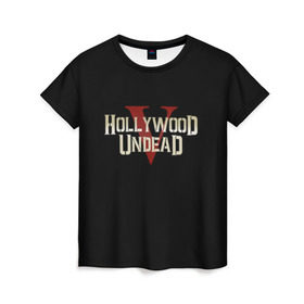 Женская футболка 3D с принтом Hollywood Undead в Белгороде, 100% полиэфир ( синтетическое хлопкоподобное полотно) | прямой крой, круглый вырез горловины, длина до линии бедер | five | hollywood undead | v