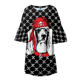 Детское платье 3D с принтом Пудель пират в Белгороде, 100% полиэстер | прямой силуэт, чуть расширенный к низу. Круглая горловина, на рукавах — воланы | animal | dog | pet | puppy | skull | арт | животные | пес | пират | пудель | собаки | текстура | череп