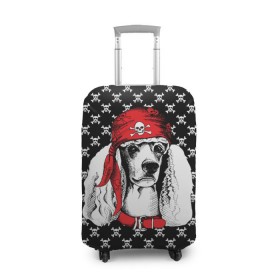 Чехол для чемодана 3D с принтом Пудель пират в Белгороде, 86% полиэфир, 14% спандекс | двустороннее нанесение принта, прорези для ручек и колес | animal | dog | pet | puppy | skull | арт | животные | пес | пират | пудель | собаки | текстура | череп