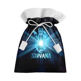 Подарочный 3D мешок с принтом Группа Nirvana в Белгороде, 100% полиэстер | Размер: 29*39 см | kurt cobain | nirvana | вечная память | гитара | гранж | кумир | курт кобейн | лучи | микрофон | музыкант | надпись | нирвана | певец | рок | свет