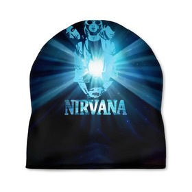 Шапка 3D с принтом Группа Nirvana в Белгороде, 100% полиэстер | универсальный размер, печать по всей поверхности изделия | Тематика изображения на принте: kurt cobain | nirvana | вечная память | гитара | гранж | кумир | курт кобейн | лучи | микрофон | музыкант | надпись | нирвана | певец | рок | свет
