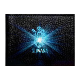 Обложка для студенческого билета с принтом Группа Nirvana в Белгороде, натуральная кожа | Размер: 11*8 см; Печать на всей внешней стороне | kurt cobain | nirvana | вечная память | гитара | гранж | кумир | курт кобейн | лучи | микрофон | музыкант | надпись | нирвана | певец | рок | свет