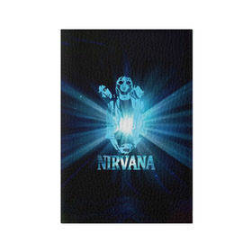 Обложка для паспорта матовая кожа с принтом Группа Nirvana в Белгороде, натуральная матовая кожа | размер 19,3 х 13,7 см; прозрачные пластиковые крепления | kurt cobain | nirvana | вечная память | гитара | гранж | кумир | курт кобейн | лучи | микрофон | музыкант | надпись | нирвана | певец | рок | свет