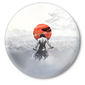Значок с принтом Японский самурай в Белгороде,  металл | круглая форма, металлическая застежка в виде булавки | Тематика изображения на принте: ниндзя | самурай | япония