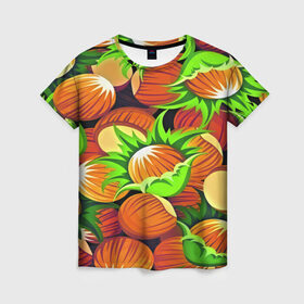 Женская футболка 3D с принтом Фундук в Белгороде, 100% полиэфир ( синтетическое хлопкоподобное полотно) | прямой крой, круглый вырез горловины, длина до линии бедер | hazelnut | nut | nutwood | peanut | walnut | еда | лесной орех | орех | орехи | фундук