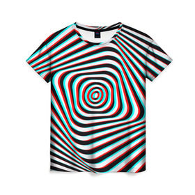Женская футболка 3D с принтом RGB optical в Белгороде, 100% полиэфир ( синтетическое хлопкоподобное полотно) | прямой крой, круглый вырез горловины, длина до линии бедер | абстракция | волны | краска | линии | оптические | полосы | разводы | узоры | фрактал | цветные