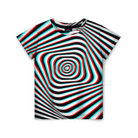 Детская футболка 3D с принтом RGB optical в Белгороде, 100% гипоаллергенный полиэфир | прямой крой, круглый вырез горловины, длина до линии бедер, чуть спущенное плечо, ткань немного тянется | абстракция | волны | краска | линии | оптические | полосы | разводы | узоры | фрактал | цветные