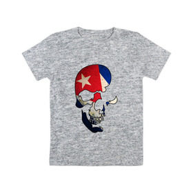 Детская футболка хлопок с принтом Цветной череп в Белгороде, 100% хлопок | круглый вырез горловины, полуприлегающий силуэт, длина до линии бедер | злой | знамя | зубы | кости | куба | линии | остров | полосы | символ | скелет | улыбка | флаг | череп