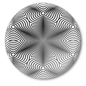 Значок с принтом Оптический pattern в Белгороде,  металл | круглая форма, металлическая застежка в виде булавки | абстракция | волны | линии | оптические | полосы | разводы | узоры | фрактал