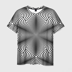 Мужская футболка 3D с принтом Оптический pattern в Белгороде, 100% полиэфир | прямой крой, круглый вырез горловины, длина до линии бедер | абстракция | волны | линии | оптические | полосы | разводы | узоры | фрактал