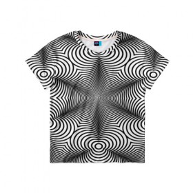 Детская футболка 3D с принтом Оптический pattern в Белгороде, 100% гипоаллергенный полиэфир | прямой крой, круглый вырез горловины, длина до линии бедер, чуть спущенное плечо, ткань немного тянется | абстракция | волны | линии | оптические | полосы | разводы | узоры | фрактал