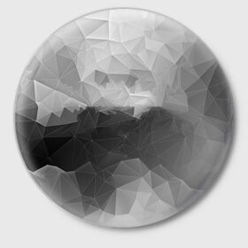 Значок с принтом Polygon gray в Белгороде,  металл | круглая форма, металлическая застежка в виде булавки | abstraction | polygon | абстракция | грань | краски | кубик | кубики | линии | мозаика | ребро | текстура | узор