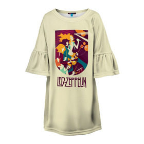 Детское платье 3D с принтом Led Zeppelin Art в Белгороде, 100% полиэстер | прямой силуэт, чуть расширенный к низу. Круглая горловина, на рукавах — воланы | Тематика изображения на принте: poster